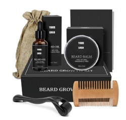 Private label 100% natural men grooming oil balm wax beard care kit with sandalwood beard oil organic