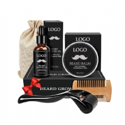 Private label 100% organicn atural men grooming oil balm wax beard care kit with sandalwood beard oil