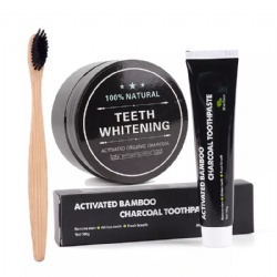 Organic natural activated bamboo charcoal powder with toothbrush set for teeth whitening